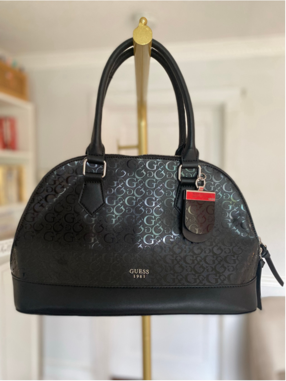 Guess Black Dome Satchel Monogram Logo Purse Quiet Luxury Chic Handbag Y2K Euros